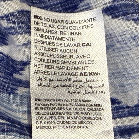 Chico's Womens No Iron Linen Ikat Print Button Down Shirt Blue White Size 3XL - Picture 12 of 14